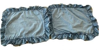2 Vintage Ralph Lauren Blue Denim Ruffled Standard Pillow Shams Usa