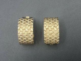 Vintage Christian Dior Gold Plated Basket Weave Half Hoop Clip Earrings