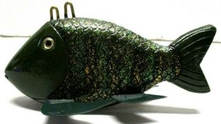 Terrie Wise Green Scaled Sunfish Folk Art Fish Spearing Decoy Ice Fishing Lure