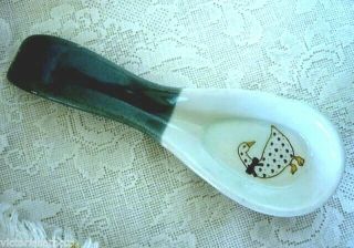 Vintage Mid - Century Dark Blue & White Duck / Goose Ceramic Spoon Rest