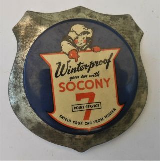 Large Vintage " Socony " Gas Station Badge