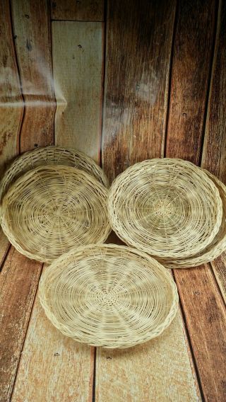 6 Vintage Wicker Rattan Bamboo Paper Plate Holders Camping Picnic Bbq