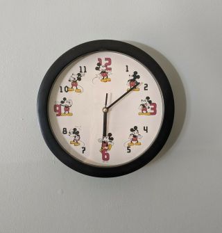 Vintage Disney Mickey Mouse Wall Clock Black Trim 11 " Emotions King Fame
