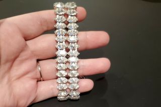 Vintage Marquis Cut Clear 2 Rows Rhinestone Bracelet With Safety Chain