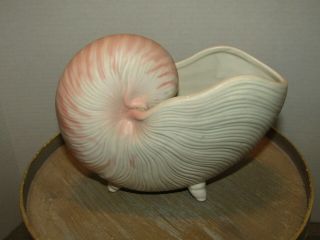 Vintage Fitz & Floyd Ceramic Nautilus Pink Sea Shell Planter Coquille Cond
