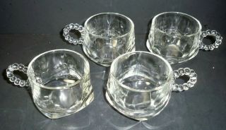 4 Vintage Hazel Atlas Orchard Crystal Punch Cups Beaded Handle Candlewick Boopie