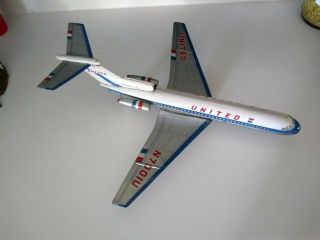 Vintage All Tin Friction United Airlines Jet Plane Japan Boeing 727 18 " Long