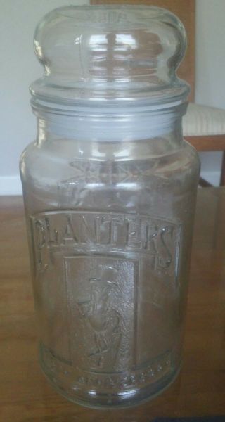 Vintage Planters Mr.  Peanuts Glass Jar 1981 Removable Lid