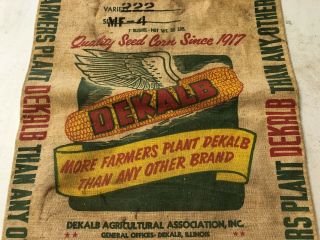 Graphic Vintage 1957 Dekalb Seed Corn Cloth Farm Ag Sign Sack Old Burlap Bag Tag