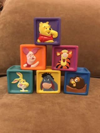 6 Vintage Colorful Rubber Squeaky Blocks With Disney Animals 2 - 1/2” Square
