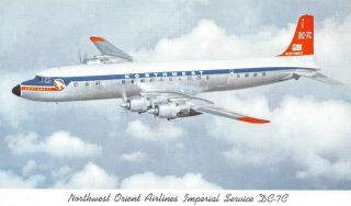 Northwest Orient Airlines Imperial Service Dc - 7c Airplane Vintage Postcard C02