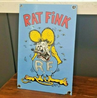 Vintage Style Rat Fink Porcelain Gas Auto Ed Roth Hot Rod Race Service Art Sign