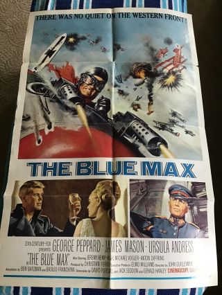Vintage Movie Poster Theater The Blue Max 1966 Triplane War Battle