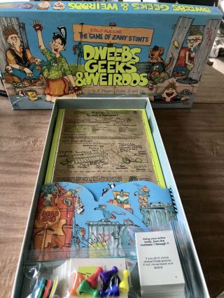 Vintage 1988 Dweebs Geeks & Weirdos Game Zany Stunts - Missing Dip Stick & 1 Card