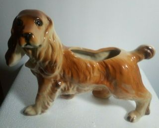 Large Vintage Glazed Ceramic Cocker Spaniel Dog Planter 8 " X 11 