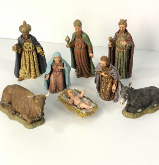 Vintage 8 Piece Landi 5” Nativity Set Mary,  Joseph,  Jesus,  3 Wise Men Donkey Cow
