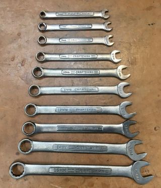 Vintage Craftsman • 10 Piece Metric Combination Wrench Set • 6mm - 15mm • Usa