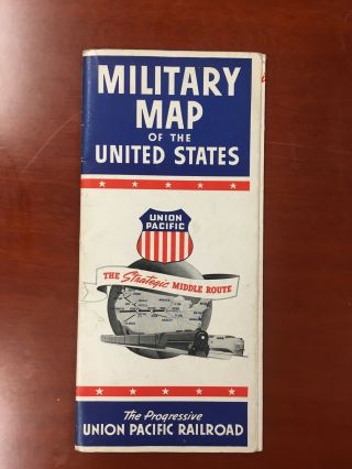 1942 Military Map Of The United States,  Union Pacific Railroad,  Vintage Ww2