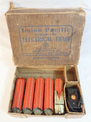 Vintage Louis Marx Union Pacific M 10005 Tin Litho Toy Train Set W/ Box