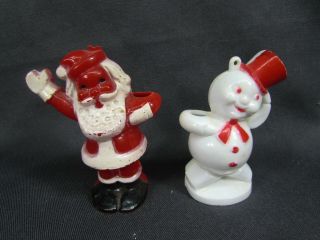 Santa And Snowman Christmas Tree Ornaments Vintage Hard Plastic Set Of 2