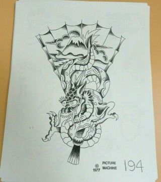 Vintage 1977 Picture Machine Spaulding Rogers Tattoo Flash Sheet 194 Dragon