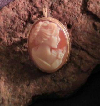Vintage Solid 14kt Yellow Gold Cameo Brooch Pin Or Pendant Double Wearable