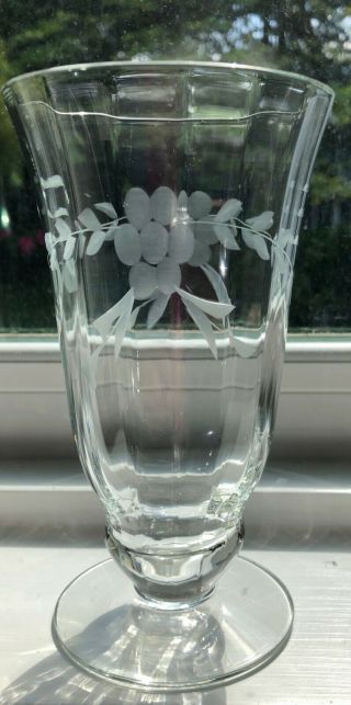 Set Of 6 Vtg Elegant Depression Glass Optic Floral Etched Footed Tumblers 8 Oz