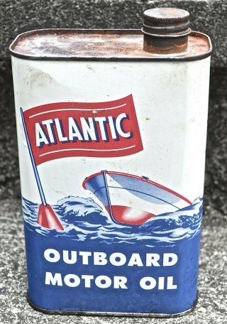 Vintage Atlantic Outboard Motor Oil Can - 1 Qt