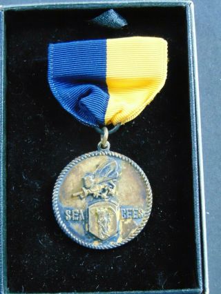 Vintage Wwii Us Navy Seabees Gilt Sterling Silver Medal - Camp Endicott