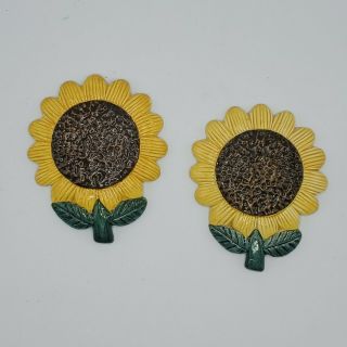 Vintage Set Of 2 Ceramic Sunflower Wall Art Hanging - - Made In Finland