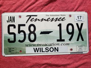 2017 Tennessee License Plate Wilson County S58 19x
