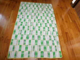 Green Rectangles Polyester Quilt Vintage 1960 