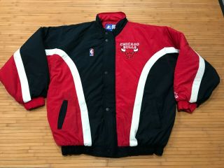 Mens Xl - Vtg 90s Nba Chicago Bulls Starter Quilted Snap Zip Jacket
