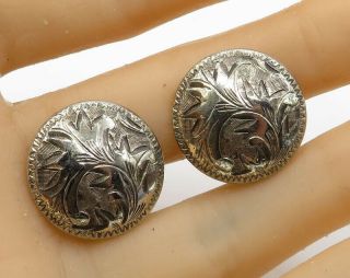 925 Sterling Silver - Vintage Petite Floral Vine Shield Clip On Earrings - E2024