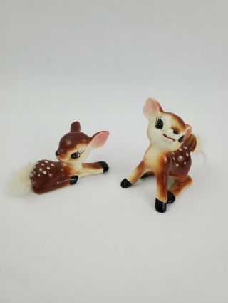 Vintage Porcelain Baby Deer Fawn Figurines 2 " Ceramic Made In Japan