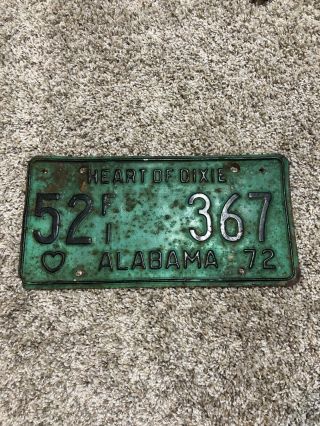 1972 Vintage Alabama Car License Plate Single Heart Of Dixie Automotive Trucks