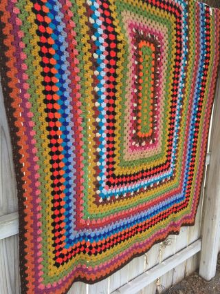 Retro Vintage Crochet Granny Afghan Mcm Multicolor Blanket Throw 66” X 53”