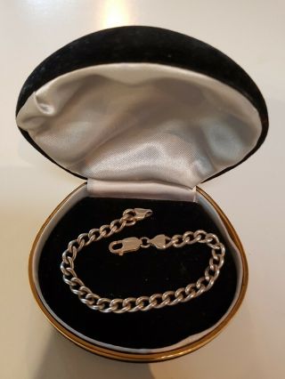 Vintage 20cm Curb Link Solid Sterling Silver Charm Bracelet 19 Grams Signed
