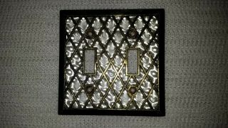 Double Light Switch Plate Cover Brass Pearl Vintage