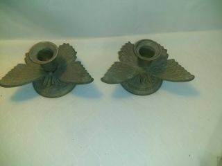 2 Vintage Heavy Brass Butterfly Candlesticks Candle Holders