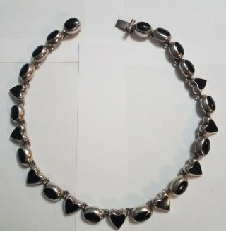 Vintage 950 Black Onyx Necklace Sterling Silver Mexico 100 Grams Chunky Tc - 264