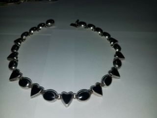 Vintage 950 Black Onyx Necklace Sterling Silver MEXICO 100 grams chunky TC - 264 3