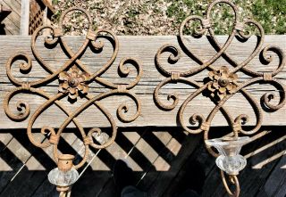 Vintage Wrought Iron Glass Wall Hanging Candle Holders - Looking