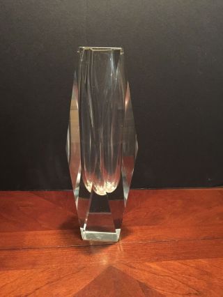 Vtg Mid Century Modern Murano Sommerso Faceted Art Glass Vase Clear