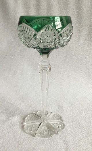 Vintage Gorgeous Green Cut Wine Water Goblet Bohemian Crystal