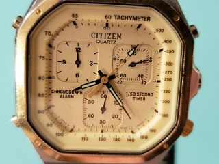 Citizen Retro Vintage Quartz Chronograph Watch Ivory Dial