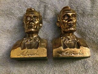 Vintage Abe Lincoln Cast Metal Brass? Signature Bookends