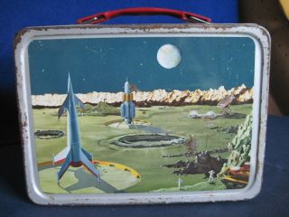 Vintage Thermos Brand Lunch Box Space Rocket Moon Astronaut 1950 