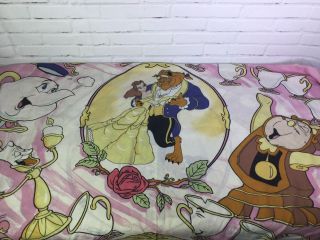 Vintage Disney Beauty And The Beast Flat Twin Bed Sheet Fabric Craft Material