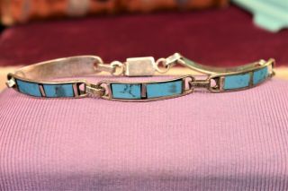 Vintage 925 Sterling Silver Mexico Turquoise Bracelet 7 5/8 "